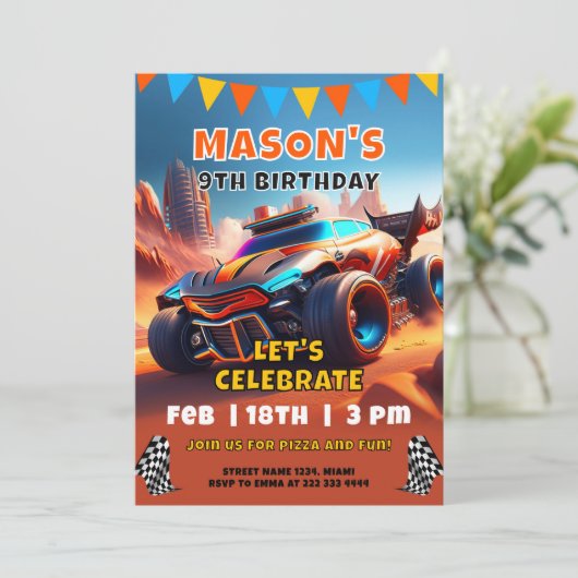 Rennen Track Geburtstagsbash Einladung (Stehend Vorderseite)