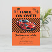 Rennen über modernes, rotes Sportauto Einladung (Stehend Vorderseite)