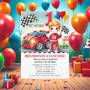 Rennen über Rotes Auto 1. Geburtstag Junge Kinder Einladung