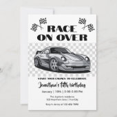 Rennen über Silver Modern Race Car jedes Alter Einladung (Vorderseite)