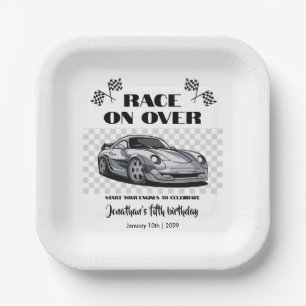 Rennen über Silver Modern Race Car jedes Alter Pappteller