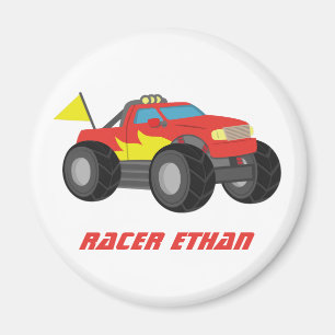 Rennendes rotes Monster-Truck-Magnet mit Namen Magnet