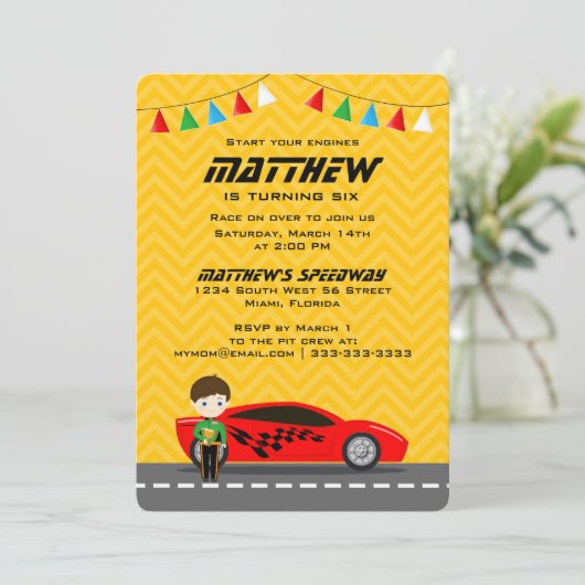 Rennfahrer Einladung (Stehend Vorderseite)