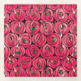 Rennie Mackintosh Rose Art Nouveau Blumenmuster Glasuntersetzer