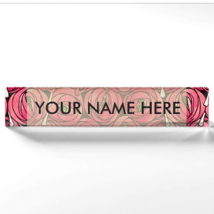 Rennie Mackintosh Rose Art Nouveau Blumenmuster Namensplakette