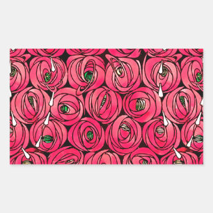 Rennie Mackintosh Rose Art Nouveau Blumenmuster Rechteckiger Aufkleber