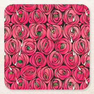 Rennie Mackintosh Rose Art Nouveau Blumenmuster Rechteckiger Pappuntersetzer