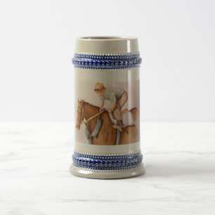 Rennpferd und Jockey Bierglas