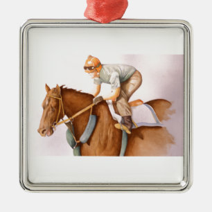 Rennpferd und Jockey Silbernes Ornament