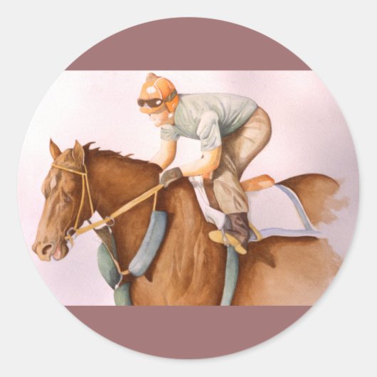 Rennpferd und Jockey WaterColor Runder Aufkleber (Vorderseite)