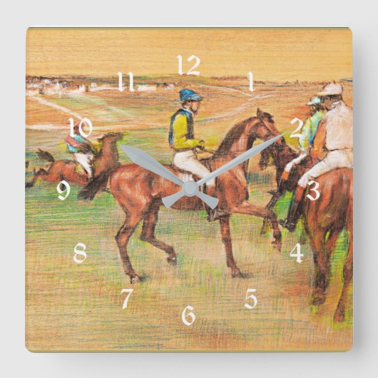 Rennpferde, berühmtes Gemälde von Edgar Degas Quadratische Wanduhr (Vorderseite)