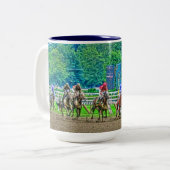 Rennpferde, die zur Ausdehnung Foto-Kunst kommen Zweifarbige Tasse (Vorderseite Links)