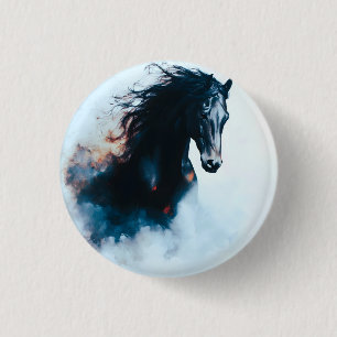 Rennsport Schwarzes Pferd Porträt Minimalist Button
