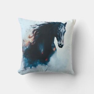 Rennsport Schwarzes Pferd Porträt Minimalist Kissen