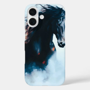 Rennsport Schwarzes Pferd Porträt Minimalistisch iPhone 16 Hülle