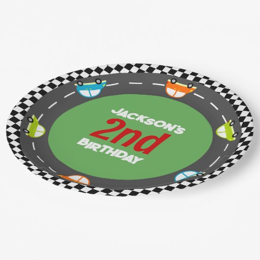 Rennstrecke Junge Geburtstagsparty Pappteller (Schrägansicht)