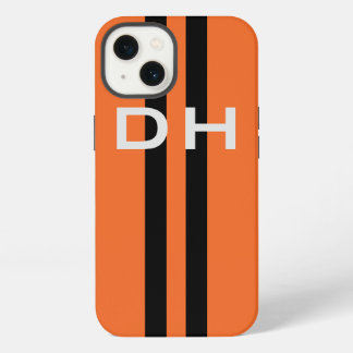 Rennstreifen: schwarz auf orange mit Initialklassi iPhone 13 Hülle