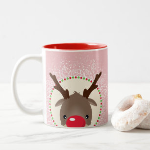 RENNTIERE LUGEN süße rote Nase Rudolph pink grün Zweifarbige Tasse