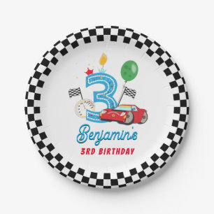 Rennwagen 3. Geburtstag Papierparty-Teller Pappteller