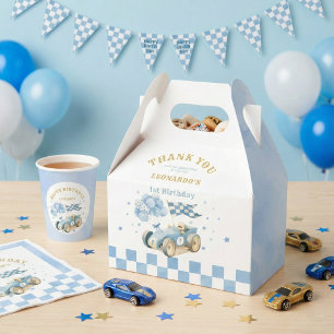 Rennwagen Blau Aquarell Junge Erste Geburtstag Geschenkschachtel