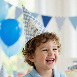 Rennwagen Blau Aquarell Junge Erste Geburtstag Partyhütchen
