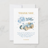 Rennwagen Blau Aquarell Junge Erster Geburtstag  Dankeskarte (Vorderseite)