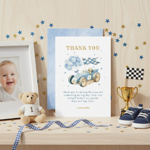Rennwagen Blau Aquarell Junge Erster Geburtstag Dankeskarte