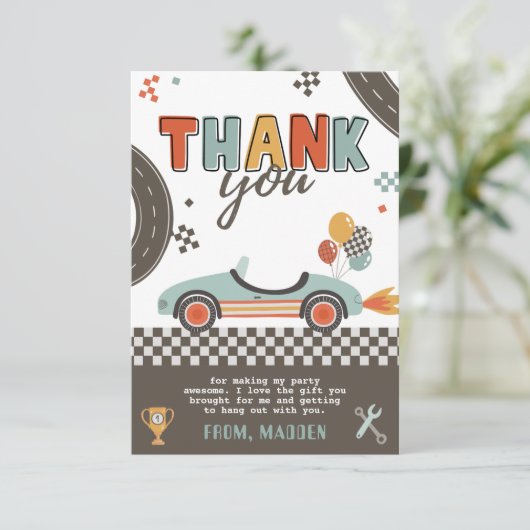 Rennwagen Danke Karte (Stehend Vorderseite)