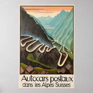 Rennwagen fahren Alpen Schweiz Berge Poster