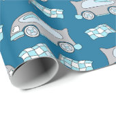 Rennwagen Flaggenblau Kids-Muster Geschenkpapier (Rolleneckpunkt)