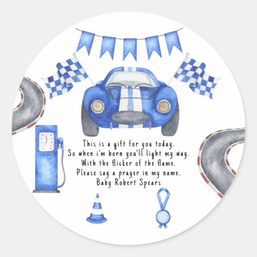 Rennwagen. Gebetskandal Runder Aufkleber (Vorderseite)