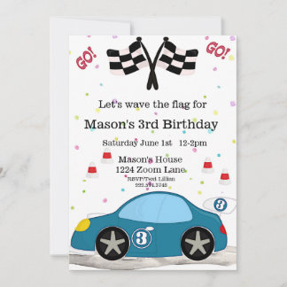 Rennwagen Geburtstag, 3. Geburtstag Einladung