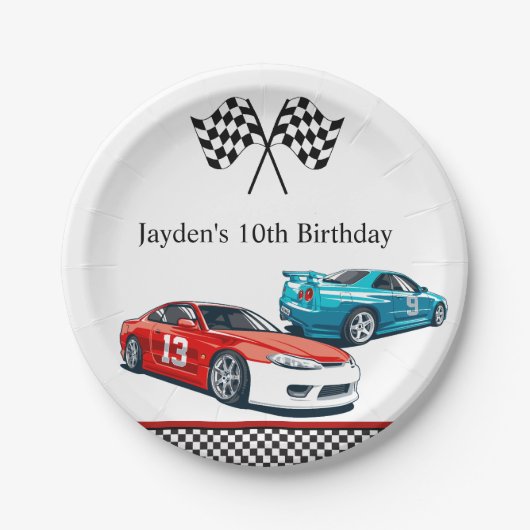 Rennwagen Geburtstag, Geburtstag Einladung Pappteller (Vorderseite)