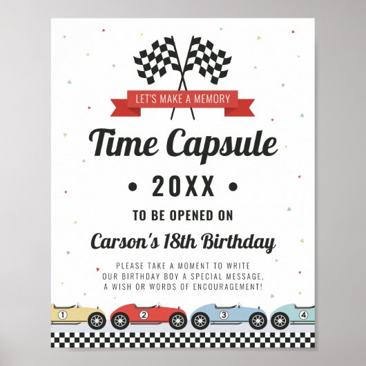 Rennwagen Geburtstag Zeitkapsel Zeichen Poster (Vorne)