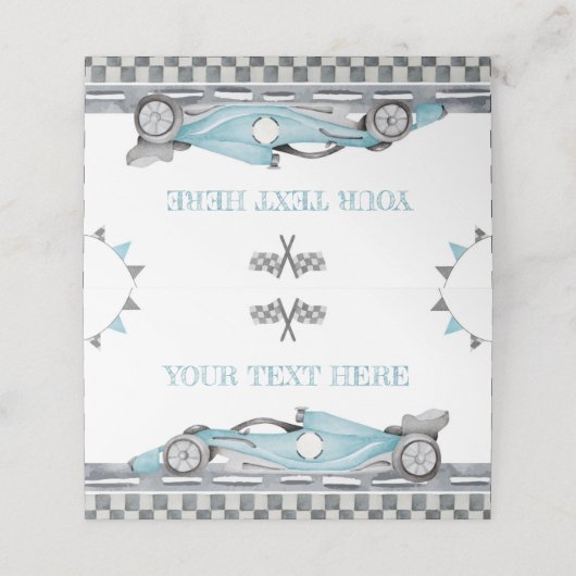 Rennwagen Geburtstag Zelt Platzkarte (Außenseite Aufgefaltet)