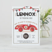 Rennwagen-Geburtstags-Einladung Einladung (Stehend Vorderseite)