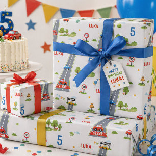 Rennwagen-Geburtstags-Kinder-Rennparty Geschenkpapier Set