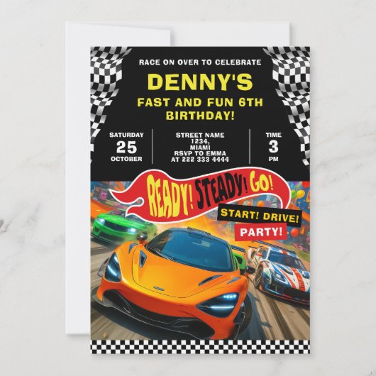 Rennwagen Geburtstagsparty Einladung (Vorderseite)