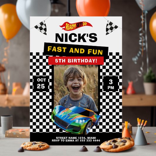 Rennwagen Geburtstagsparty Fotokarte Einladung