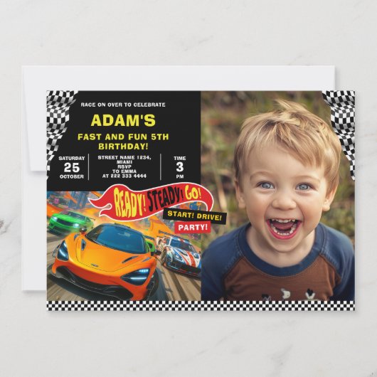 Rennwagen Geburtstagsparty Spaß Einladung (Vorderseite)