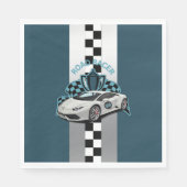 Rennwagen, grüne, schwarz-weiße Papierserviette (Vorderseite)