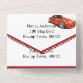 Rennwagen jeden Geburtstag All In One Einladung (Rückseite)