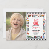 Rennwagen Junge 1. Geburtstag Foto Einladung (Vorderseite)