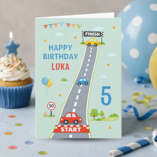Rennwagen Kinder Rennstrecke Alles Gute zum Geburt Karte