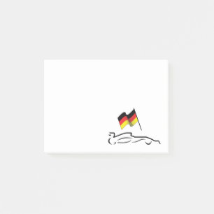 Rennwagen-Linienzeichnung mit deutscher Flagge Post-it Klebezettel