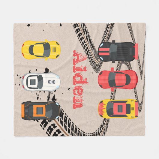 Rennwagen mit Reifenspuren Personalisiert Fleecedecke (Vorderseite (Horizontal))