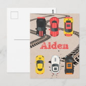 Rennwagen mit Reifenspuren Personalisiert Postkarte (Vorne/Hinten)