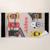 Rennwagen mit Reifenspuren Personalisiert Strandtuch (Vorderseite)