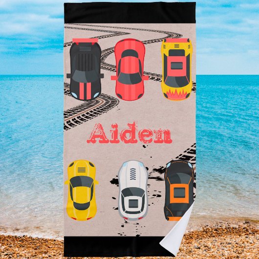 Rennwagen mit Reifenspuren Personalisiert Strandtuch