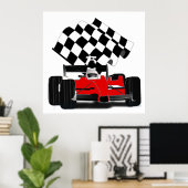 Rennwagen mit Schachbrettflagge Poster (Heimbüro)